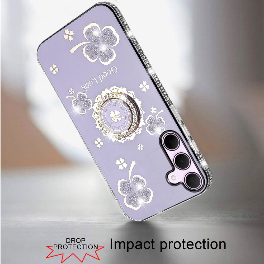 For Motorola Moto G Power 5G 2025 Diamonds Bling All Around Edges Sparkly Glitter Hybrid with Ring Stand Holder Fashion Good Luck Case Cover