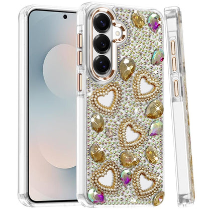 Phone Case for Galaxy S25 FE Fan Edition Luxury Crystal Heart Rhinestone Diamond Bling Shockproof Hybrid Glitter Protective Stylish Durable Grip Cover