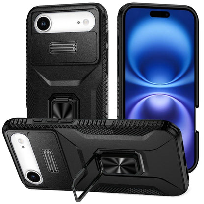 For Apple iPhone 17 Air (6.6") Wallet Case with Ring Stand & Slide Camera Cover Back Credit Card Slot Holder, Military Grade Case Cover