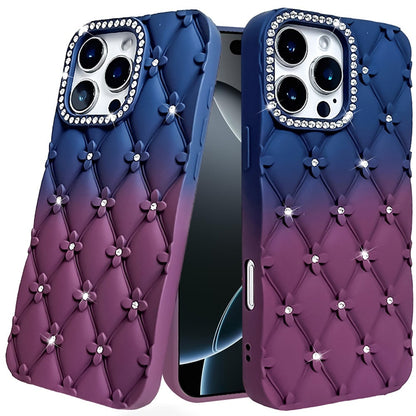Phone Case for Apple iPhone 16 Pro Floral Glitter Shimmer Bling Hybrid Shockproof Anti Slip Thick TPU Protective Stylish Design Cover Blue