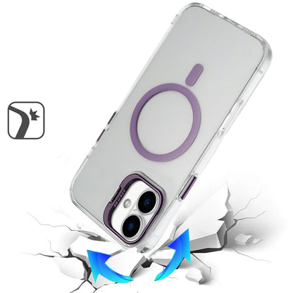 For Apple iPhone 17 (6.3") Magnetic Back MagSafe Compatible Transparent Hybrid Drop Protection with Metallic Camera Stand Case Cover