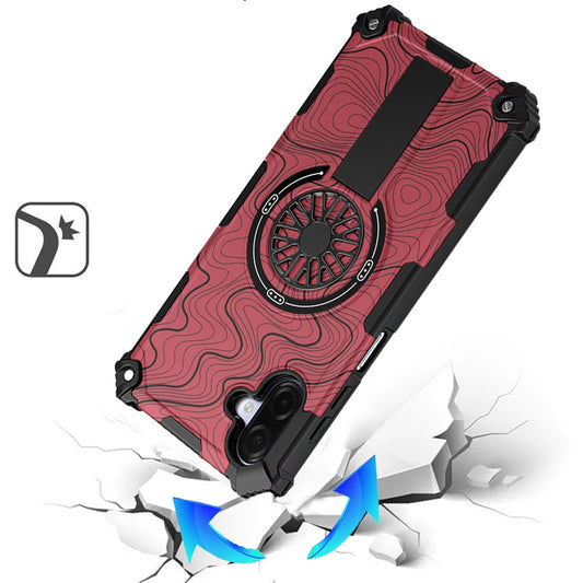 Phone Case Cover for Samsung Galaxy A07 4G Magnetic Invisible Kickstand Holder with CD Texture Design, Shockproof Hybrid Military Grade Heavy Duty Cover