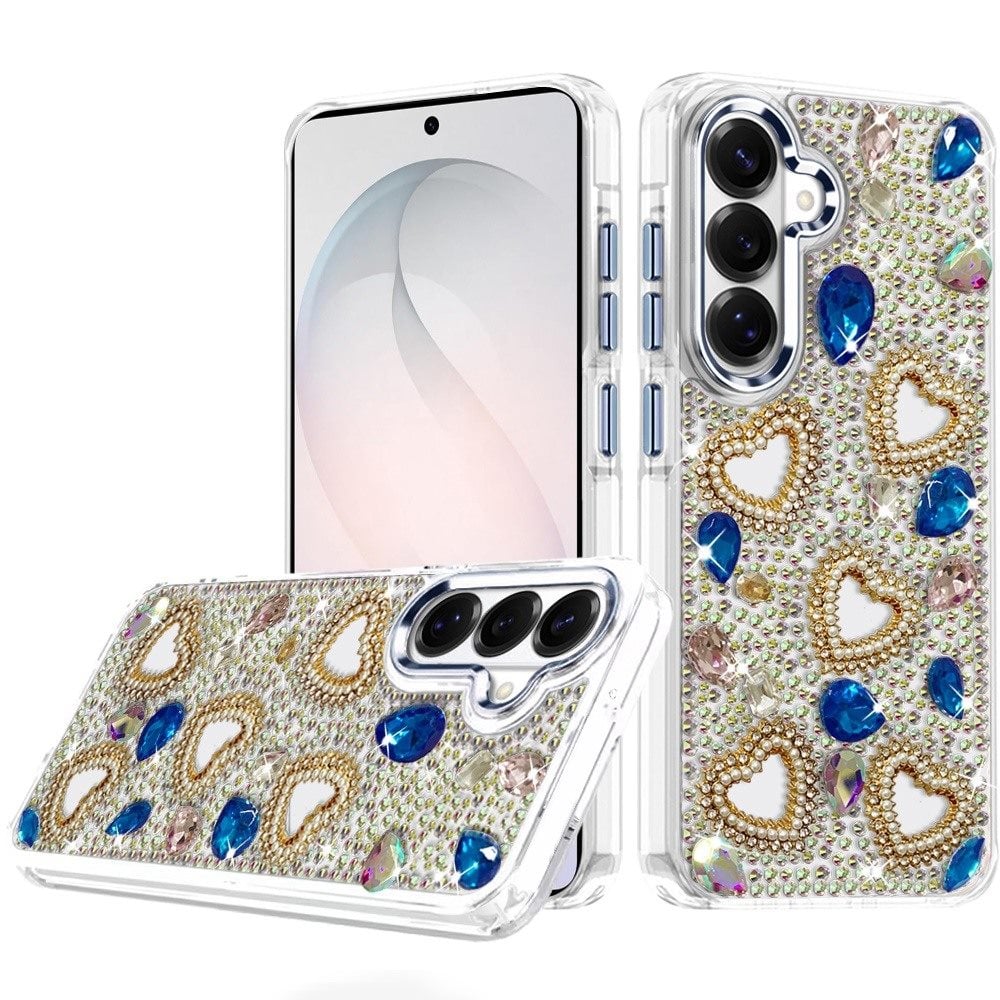 Phone Case for Samsung Galaxy S26 Luxury Crystal Heart Rhinestone Diamond Bling Shockproof Hybrid Glitter Protective Stylish Durable Grip Cover