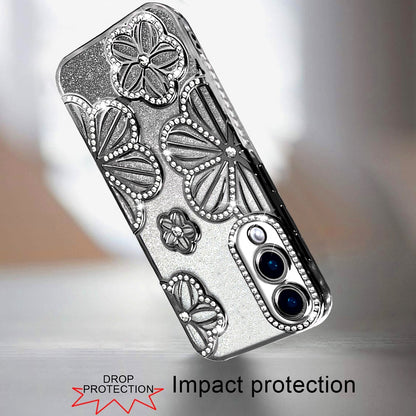 For Samsung Galaxy S25 Edge Luxury Flower Design Sparkle Glitter Diamond Rhinestone Shimmer Bling Plating Thick TPU Hard PC Case Cover