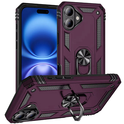 Phone Case for Apple iPhone 16 Rotatable Ring Stand Shockproof Hybrid Armor Anti Slip Heavy Duty Fit Magnetic Car Mount Durable Grip Cover Purple