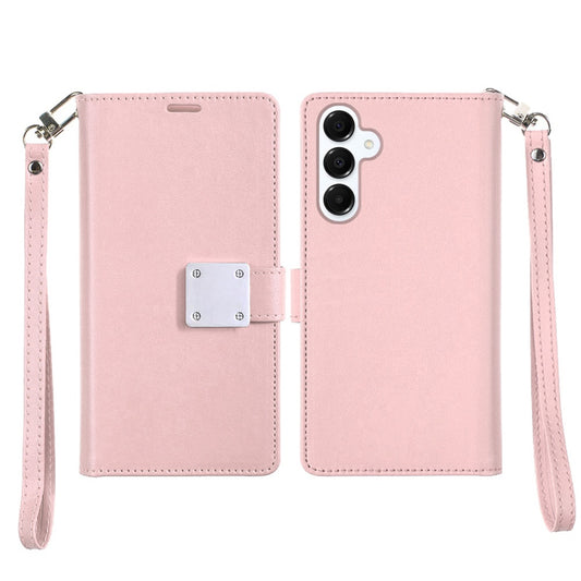 For Samsung Galaxy S26+ / S26 Plus Wallet Cases PU Leather with Credit Card /ID /Cash Holder Slot Dual Flip Book Pouch, Stand and Strap Case Cover Rose Gold