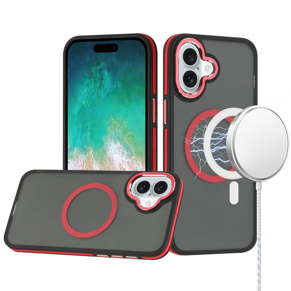 For Apple iPhone 16 (6.1") Frosted Translucent Back Hybrid with Magnetic Circle MagSafe Compatible, Military Grade Shockproof Slim Case Cover