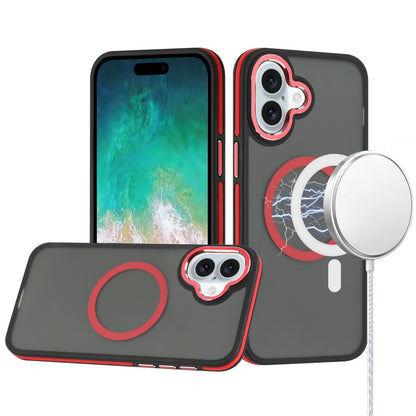 For Apple iPhone 16 (6.1") Frosted Translucent Back Hybrid with Magnetic Circle MagSafe Compatible, Military Grade Shockproof Slim Case Cover