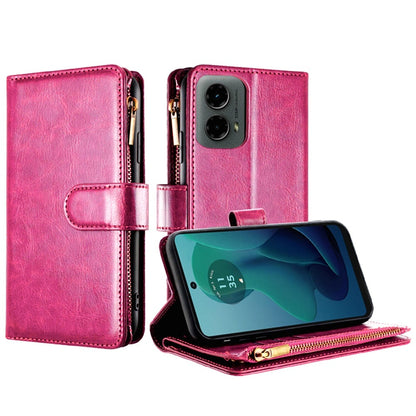 For Motorola Moto G 5G 2024 Luxury Wallet Card Holder Zipper Design Shockproof Protection Secure Grip Multi Slot Storage for Daily Use Case Cover Hotpink
