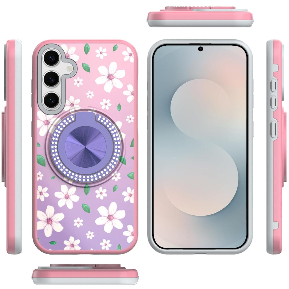 For Samsung Galaxy S26+ / S26 Plus Pattern Design Hybrid with Invisible Ring Stand & Magnetic Back, Shockproof Protective Grip Case Cover