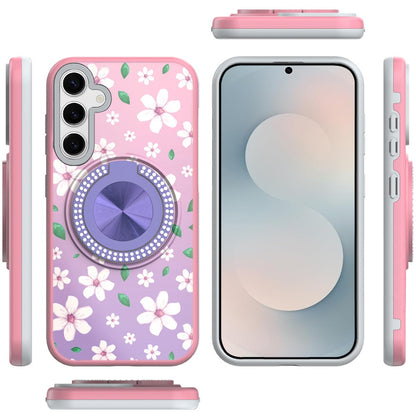 For Samsung Galaxy S26+ / S26 Plus Pattern Design Hybrid with Invisible Ring Stand & Magnetic Back, Shockproof Protective Grip Case Cover