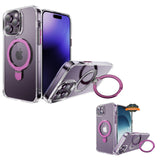 For Apple iPhone 15 Pro (6.1") Magnetic Hybrid Transparent Edge Bumper Invisible Stand [Compatible with Magsafe] Slim  Phone Case Cover