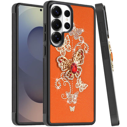 For Samsung Galaxy S25 Ultra Diamonds 3D Fashion Bling Sparkly Glitter Ornaments Engraving Hybrid with Ring Stand Case Cover