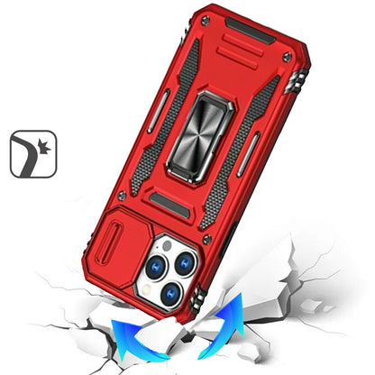 For Apple iPhone 13 Pro Tough Hybrid Case with Movable Camera Window & Metal Ring Stand Shockproof Case Cover