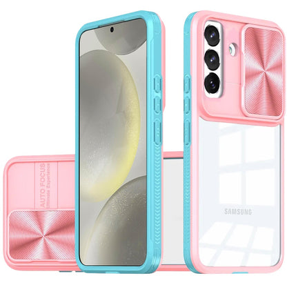 For Samsung Galaxy S25 /S24 Hybrid Cases with Sliding Camera Cover Transparent Shockproof Bumper TPU Protective Case Cover Pink/Blue