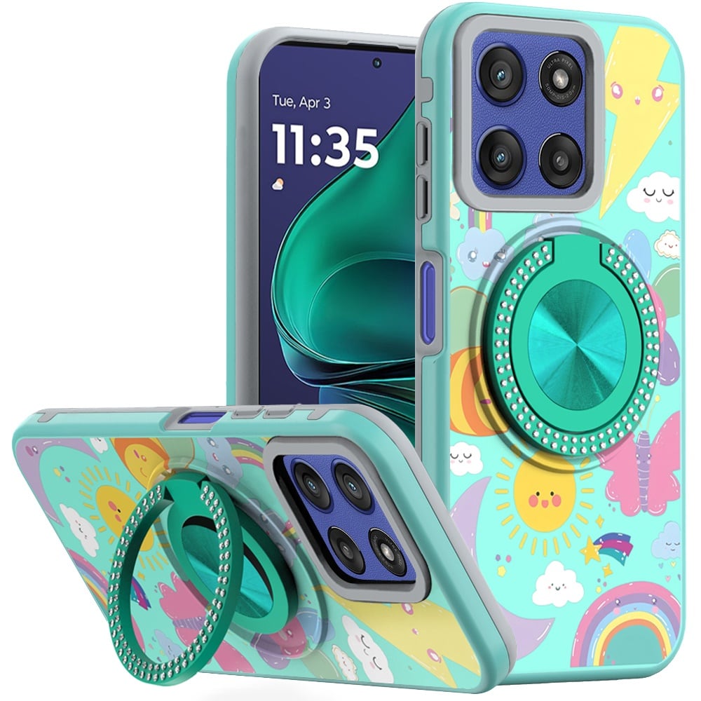For Motorola Moto G Stylus 5G 2026 /2025 Pattern Design Hybrid with Invisible Ring Stand & Magnetic Back, Shockproof Protective Grip Case Cover