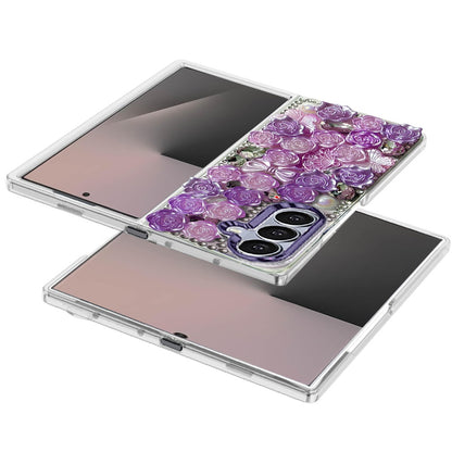 For Samsung Galaxy Z Fold 7 Muti-Color Floral Fashion Bling Crystal 3D Full Diamonds Stones Sparkle Rhinestone Glitter Hybrid Case Cover