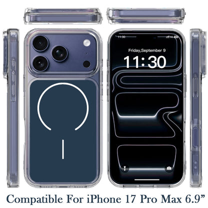 Phone Case for Apple iPhone 17 Pro Max (6.9") Metallic Transparent Magnetic Magsafe Compatible Shockproof Hybrid TPU Durable Clear Protective Grip Cover
