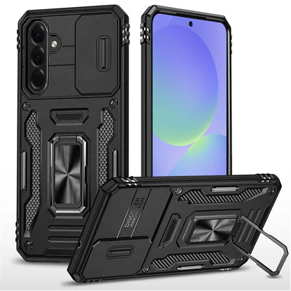 For Samsung Galaxy A37 Tough Hybrid Case with Movable Camera Window & Metal Ring Stand Shockproof Case Cover