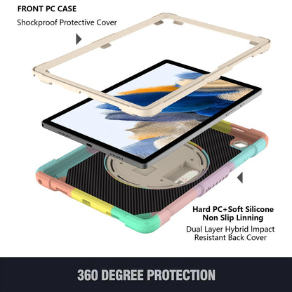 For 3-in-1 Tough Hybrid Shockproof Protector Silicone TPU with Pencil Holder, Kickstand, Hand & Shoulder Strap Colorful Rainbow Tablet Case Cover