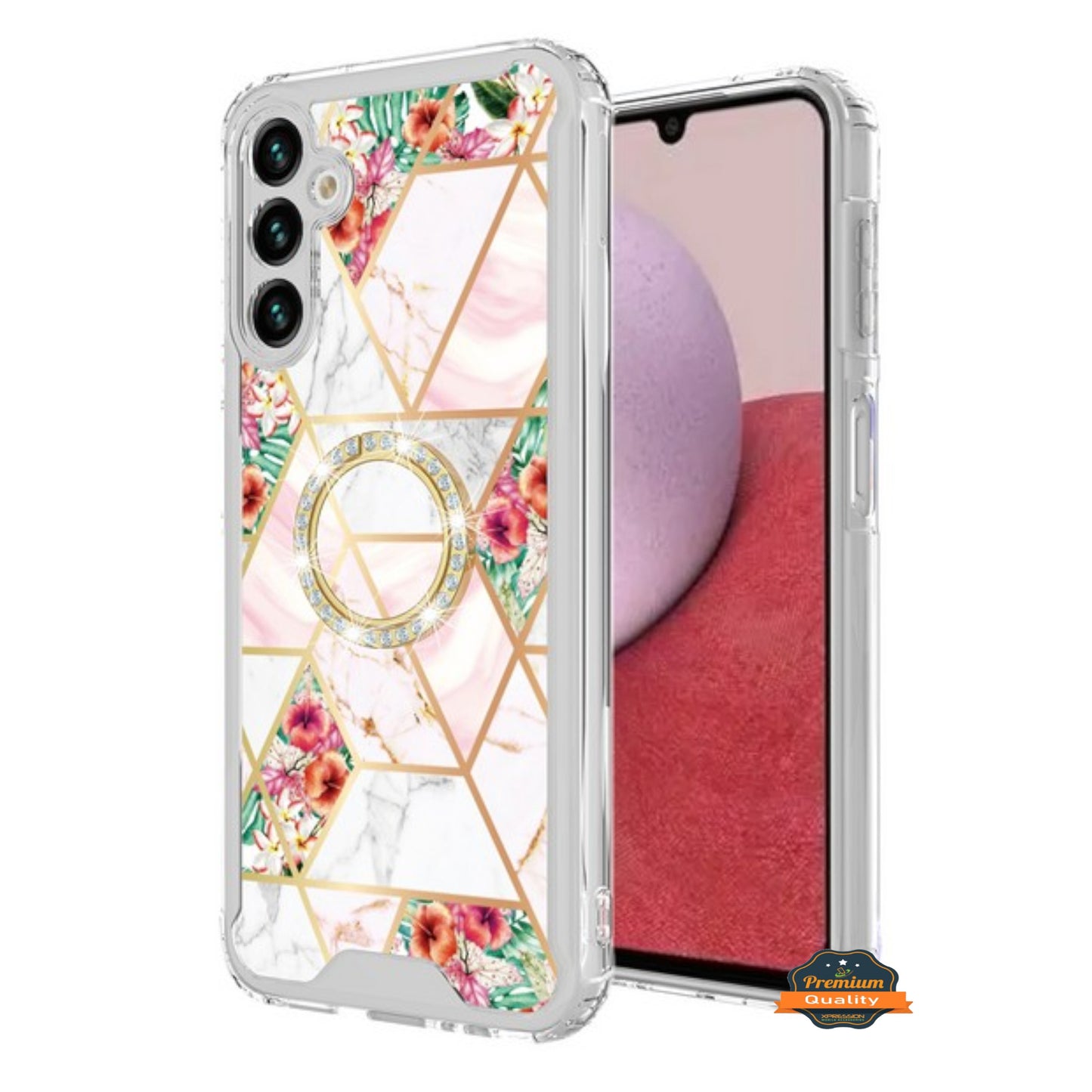 For Samsung Galaxy S25 EDGE Fashion Design Bling Diamond Hybrid Protective Case, Ring Kickstand Hard PC + TPU Protector