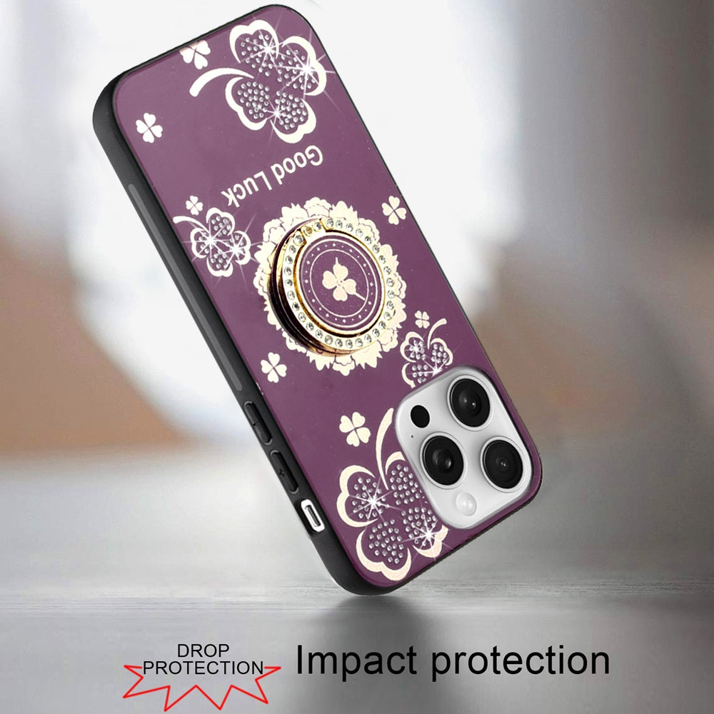 Phone Case for Apple iPhone 13 Pro Max Diamond 3D Fashion Floral Glitter Engraved Luxury Bling Hybrid Shockproof Chrome Edge Protective Grip Cover Purple