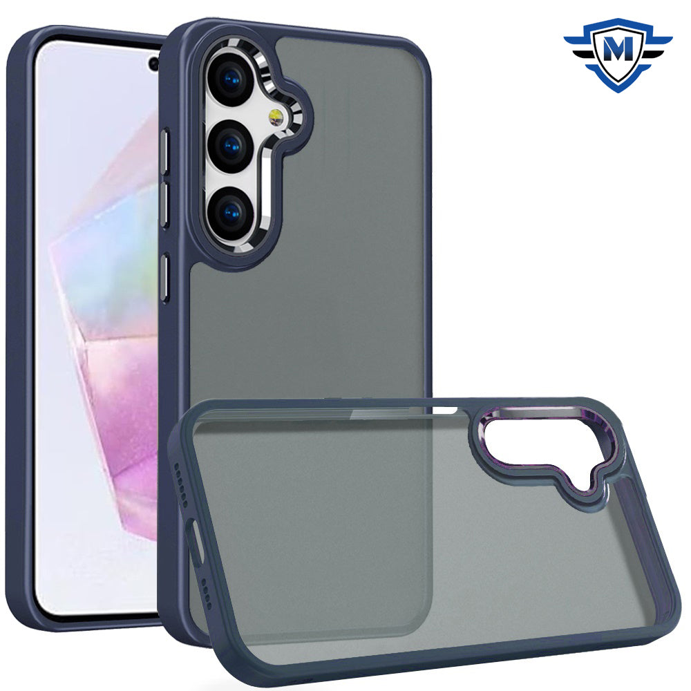 For Samsung Galaxy A36 Ultimate Heavy-Duty Shockproof Matte Acrylic Polished, Metal Buttons, Hybrid Bumper Thick Frame Case Cover Blue