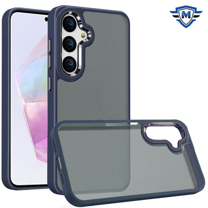 For Samsung Galaxy A36 Ultimate Heavy-Duty Shockproof Matte Acrylic Polished, Metal Buttons, Hybrid Bumper Thick Frame Case Cover Blue