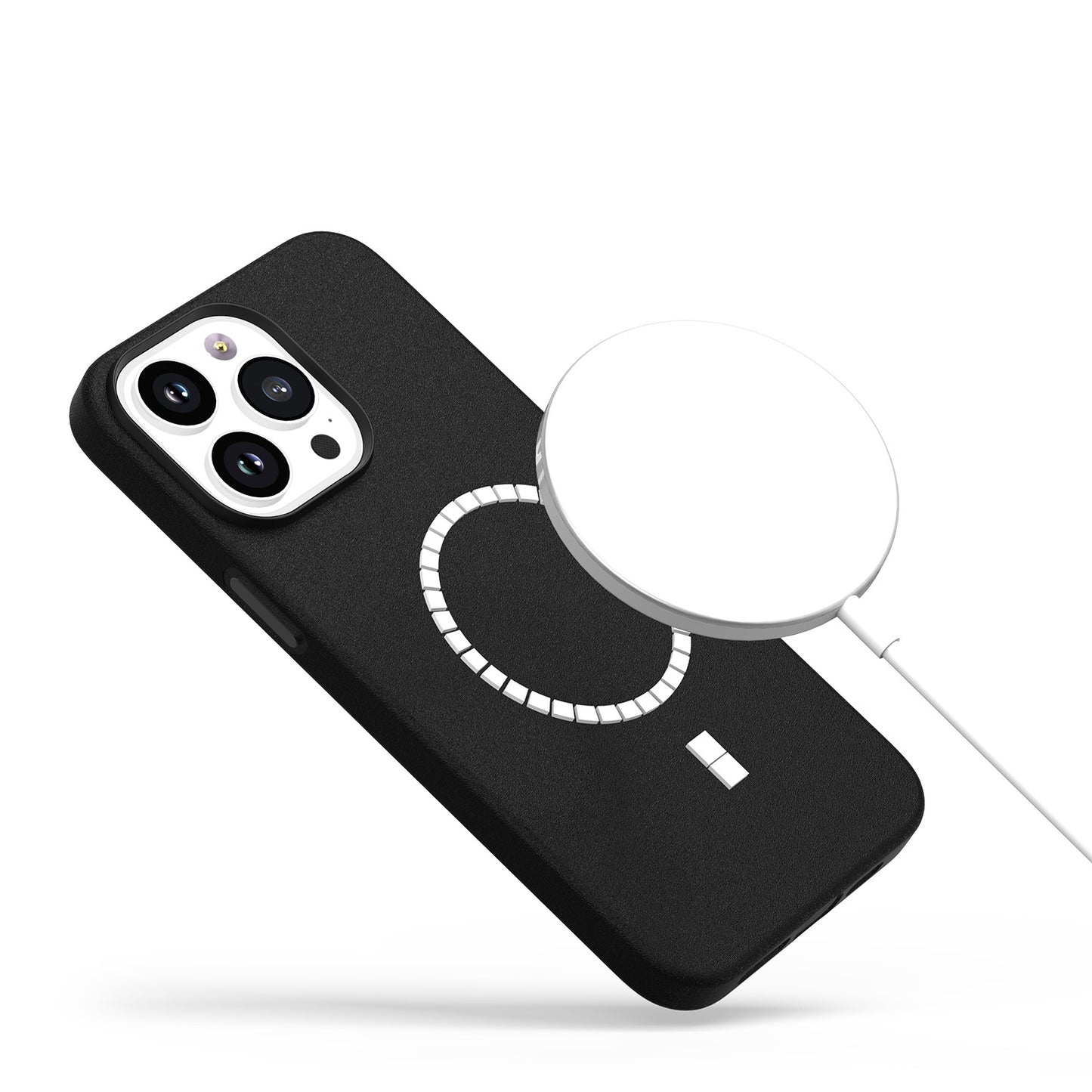 For Apple iPhone 16 (6.1") PU Leather with inner Magnetic Circle Compatible with MagSafe, Rubber TPU Colored Metal Buttons Case Cover
