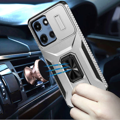 For Apple iPhone 16e Case, Camera Cover with Magnetic Rotation Ring Stand, Military Grade Hybrid Hard TPU Shockproof Case Cover Silver