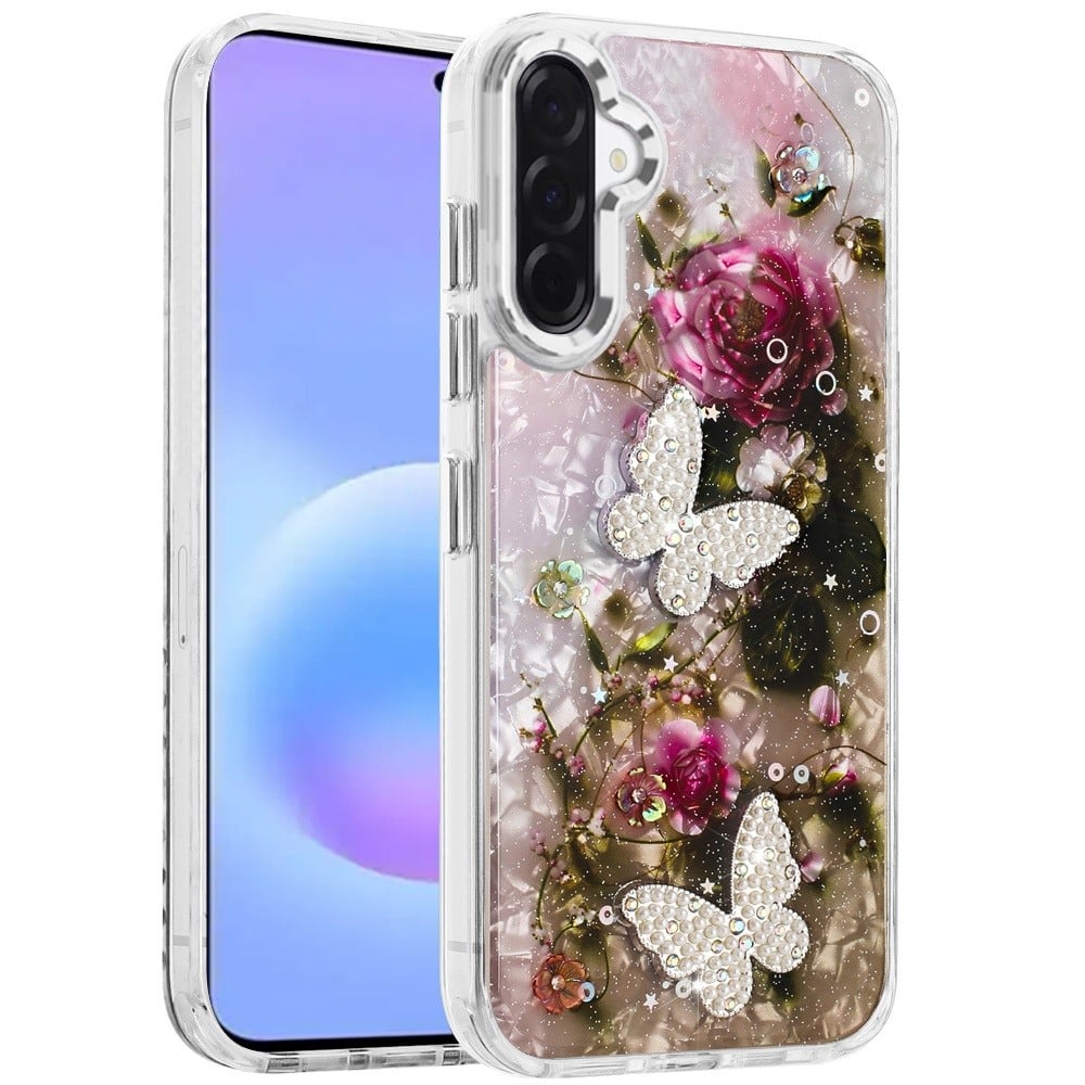 Phone Case for Samsung Galaxy A57 Glitter Butterfly Design Metal Buttons Shockproof Hybrid TPU + PC Durable Protective Slim Grip Stylish Cover