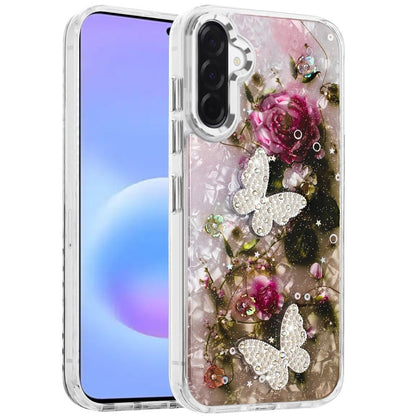 Phone Case for Samsung Galaxy A57 Glitter Butterfly Design Metal Buttons Shockproof Hybrid TPU + PC Durable Protective Slim Grip Stylish Cover