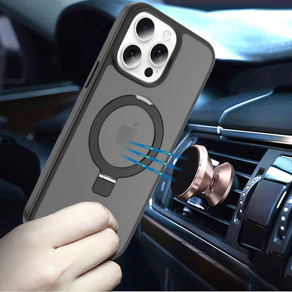 Phone Case for iPhone 15 Pro Max (6.7") Magnetic Ring Stand Full Rotation Matte Shockproof Grip Anti Slip Durable Camera Protection Hybrid Cover Black