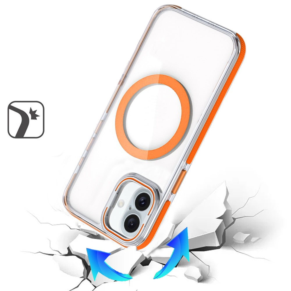 For Apple iPhone 17 Pro (6.3") Hybrid Clear Back Case with Invisible Camera Bracket Stand, MagSafe Magnetic Circle, Shockproof Color Frame Case Cover Cosmic Orange