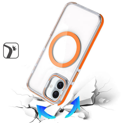 For Apple iPhone 17 Pro (6.3") Hybrid Clear Back Case with Invisible Camera Bracket Stand, MagSafe Magnetic Circle, Shockproof Color Frame Case Cover Cosmic Orange