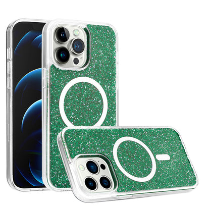 For Samsung Galaxy S25 Ultra Hybrid Epoxy Glitter Shiny Flower Design Stylish Fashion Case, Magnetic MagSafe Compatible, Shockproof Case Cover