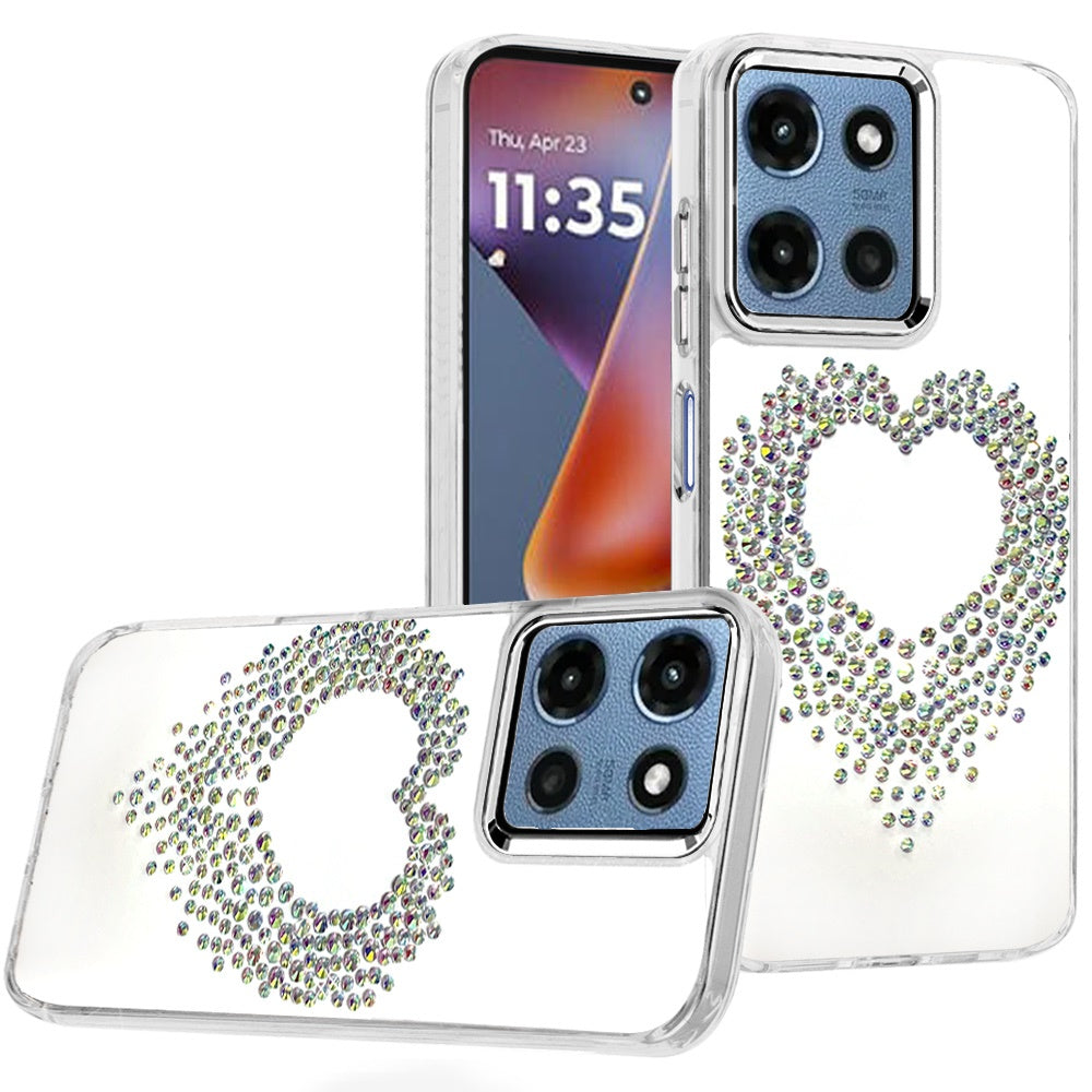 Phone Case for Motorola Moto G Play 5G 2026 Angel Hearts Bling Shimmer Colorful Glitter Chrome Edge Shockproof Stylish Hybrid Design Cover Silver
