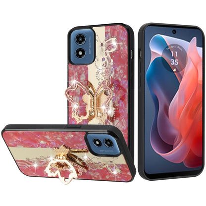 For Motorola Moto G 5G 2025 Diamonds 3D Butterfly Bling Sparkly Glitter Ornaments Engraving Hybrid with Stand Fashion Case Cover Enchanted Butterfly Red