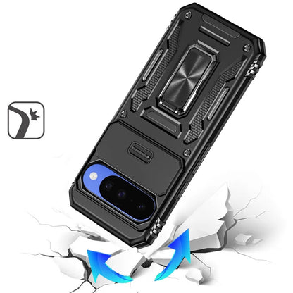 Phone Case for Google Pixel 11 / 11 Pro Tough Metal Ring Shockproof Sliding Camera Window Hybrid Armor Rugged Anti Slip Heavy Duty Grip Cover