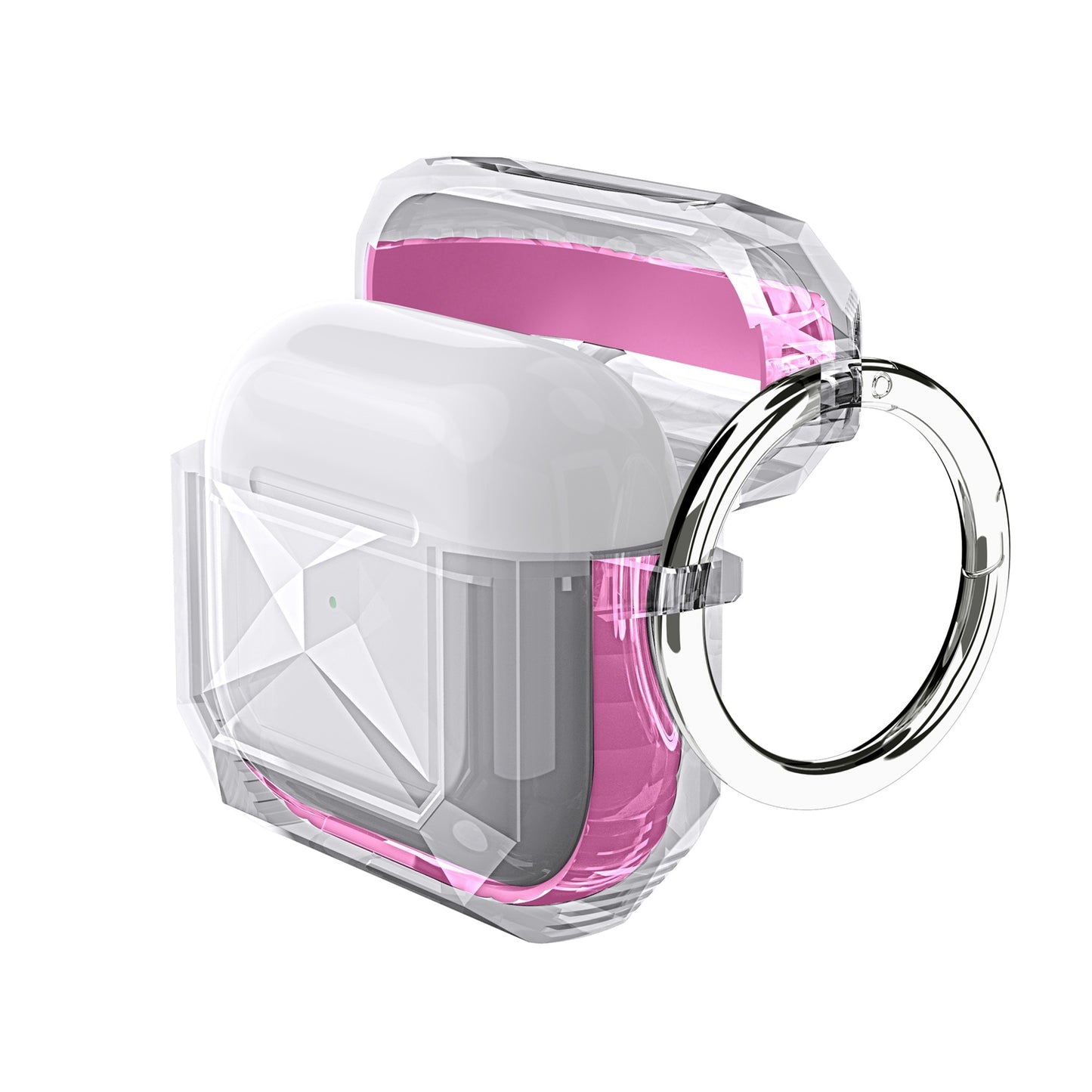 For Airpods Pro 3 (2025) Transparent Diamond Clear Design Shock-Resistant Dustproof [Visible Front LED] [Wireless Charging] with Carabiner Case Cover