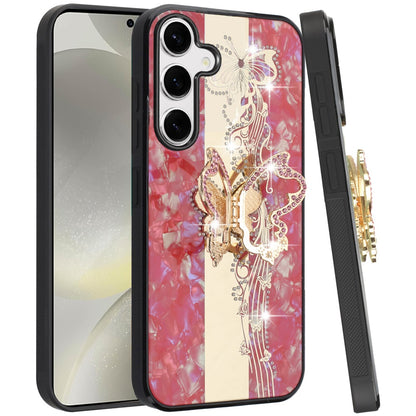 For Samsung Galaxy S25+ /S25 Plus /S24+ Plus Diamonds 3D Fashion Bling Sparkly Glitter Ornaments Engraving Hybrid with Ring Stand Case Cover