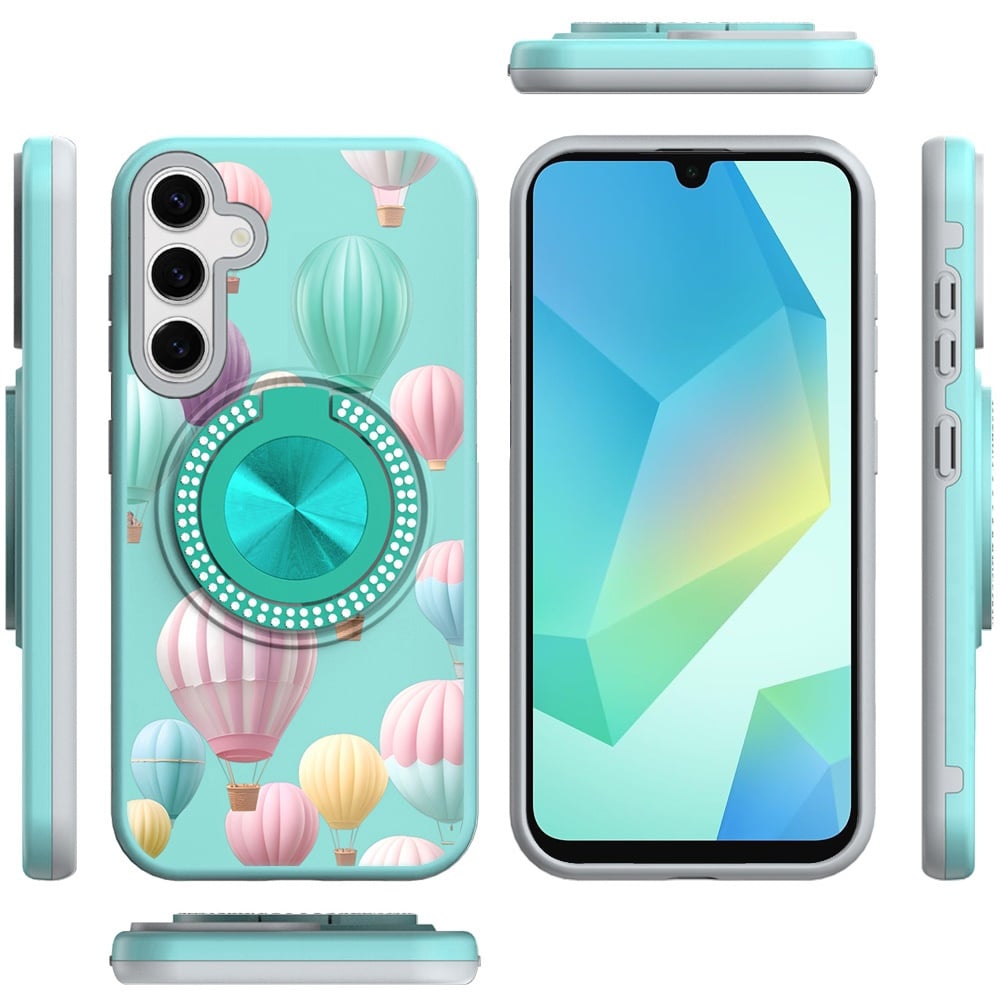 For Samsung Galaxy A16 5G Pattern Design Hybrid with Invisible Ring Stand & Magnetic Back, Shockproof Protective Grip Case Cover