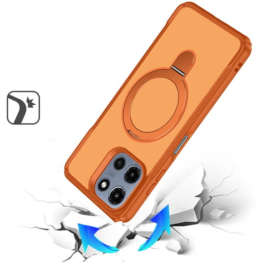 For Motorola Moto G Play 5G 2026 Matte Finish Magnetic Ring Hybrid Protective Invisible Kickstand Magsafe Compatible Case Cover Cosmic Orange