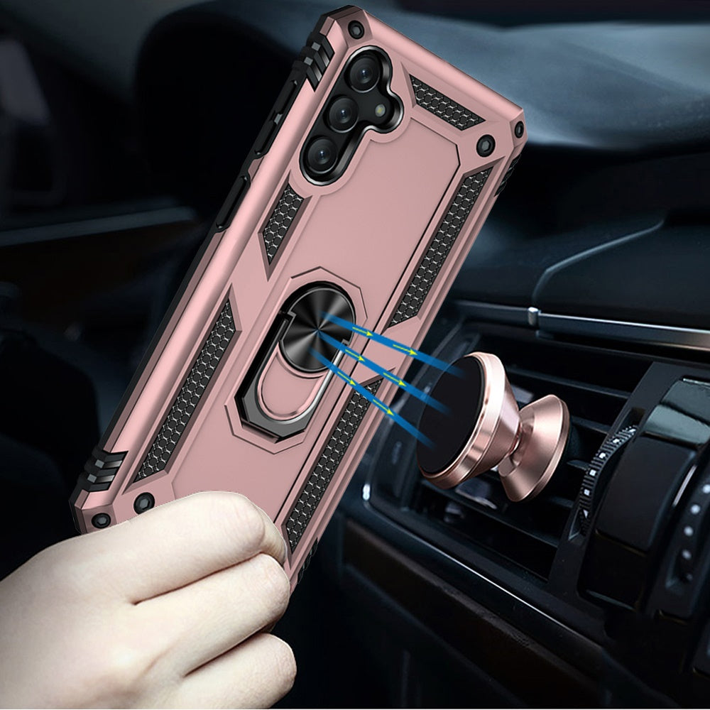 For Samsung Galaxy A26 Hybrid Shockproof Durable 360 Degree Rotatable Ring Stand Holder Kickstand Fit Magnetic Car Mount Case Cover Rose Gold