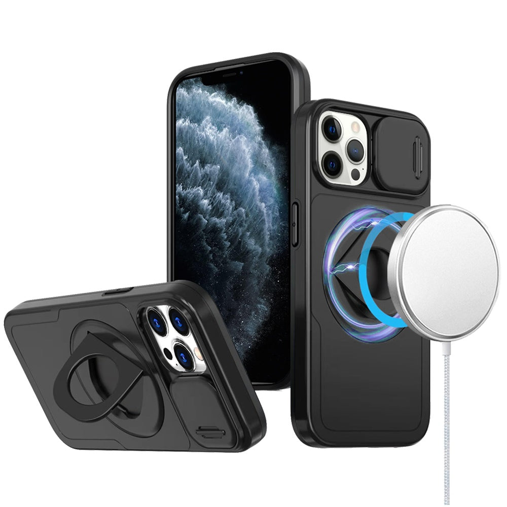 For Apple iPhone 16 Pro Max (6.9") Full Coverage with Camera Window, Magnetic Circle, Rotatable Ring Stand, MagSafe Compatible, Shockproof Hybrid Protectiv Case Cover