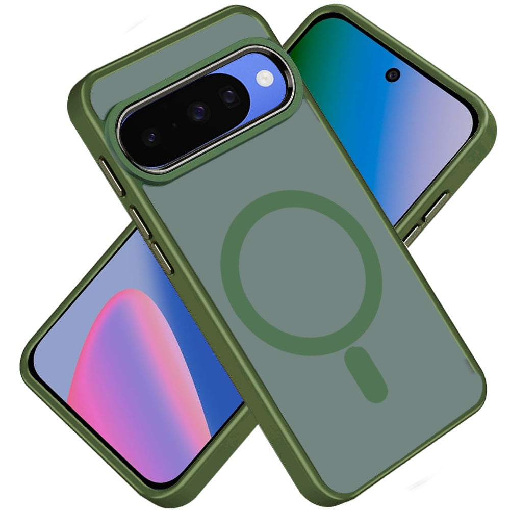 Phone Case for Google Pixel 11 / 11 Pro Clear Acrylic Magnetic Circle Shockproof Hybrid Metal Button TPU Drop Protection Rugged Slim Durable Armor Cover