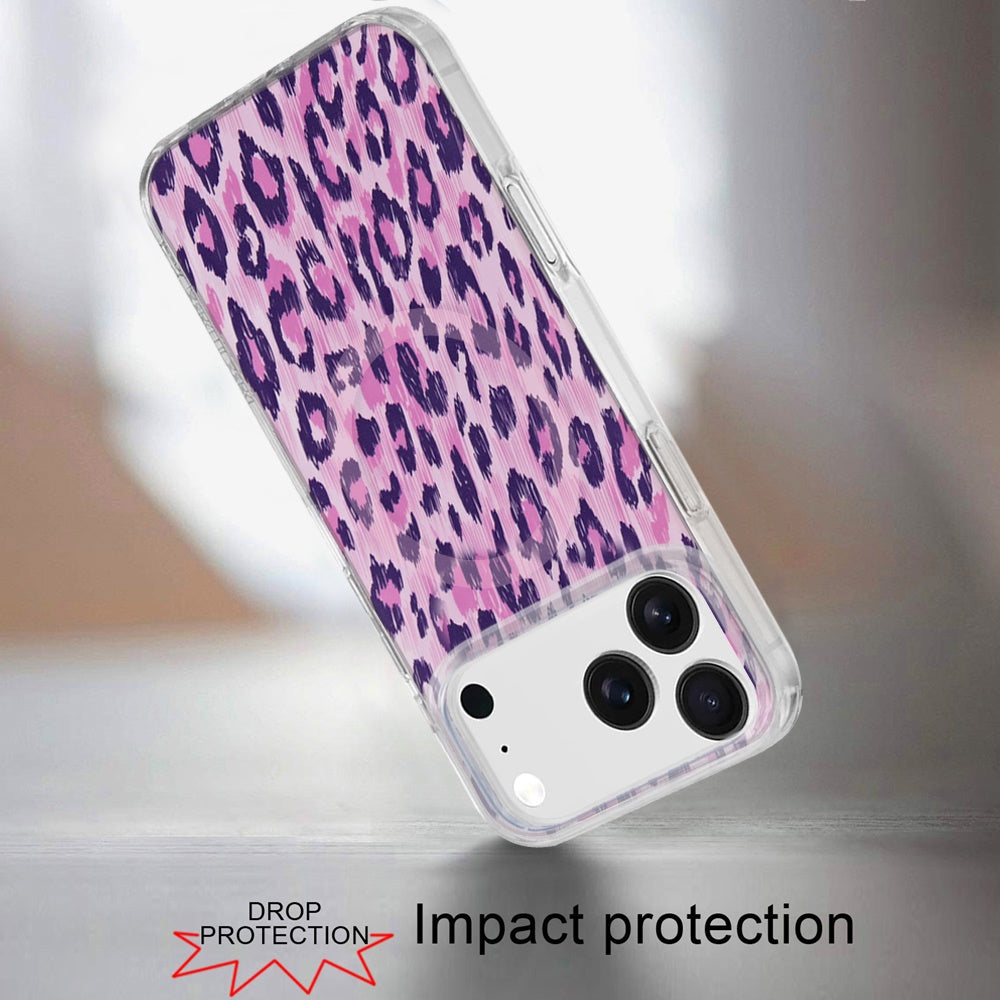 For Apple iPhone 17 Pro Stylish Pattern Fashion IMD Printed Design TPU Double Layer Slim Shockproof with Magnetic Back Case Cover Pink Leopard