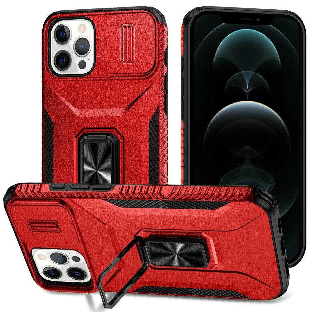 Phone Case for Apple iPhone 12 Pro Max Magnetic Ring Stand Camera Protection Shockproof Heavy Duty Kickstand Rugged Grip Anti Scratch Hybrid Cover Red
