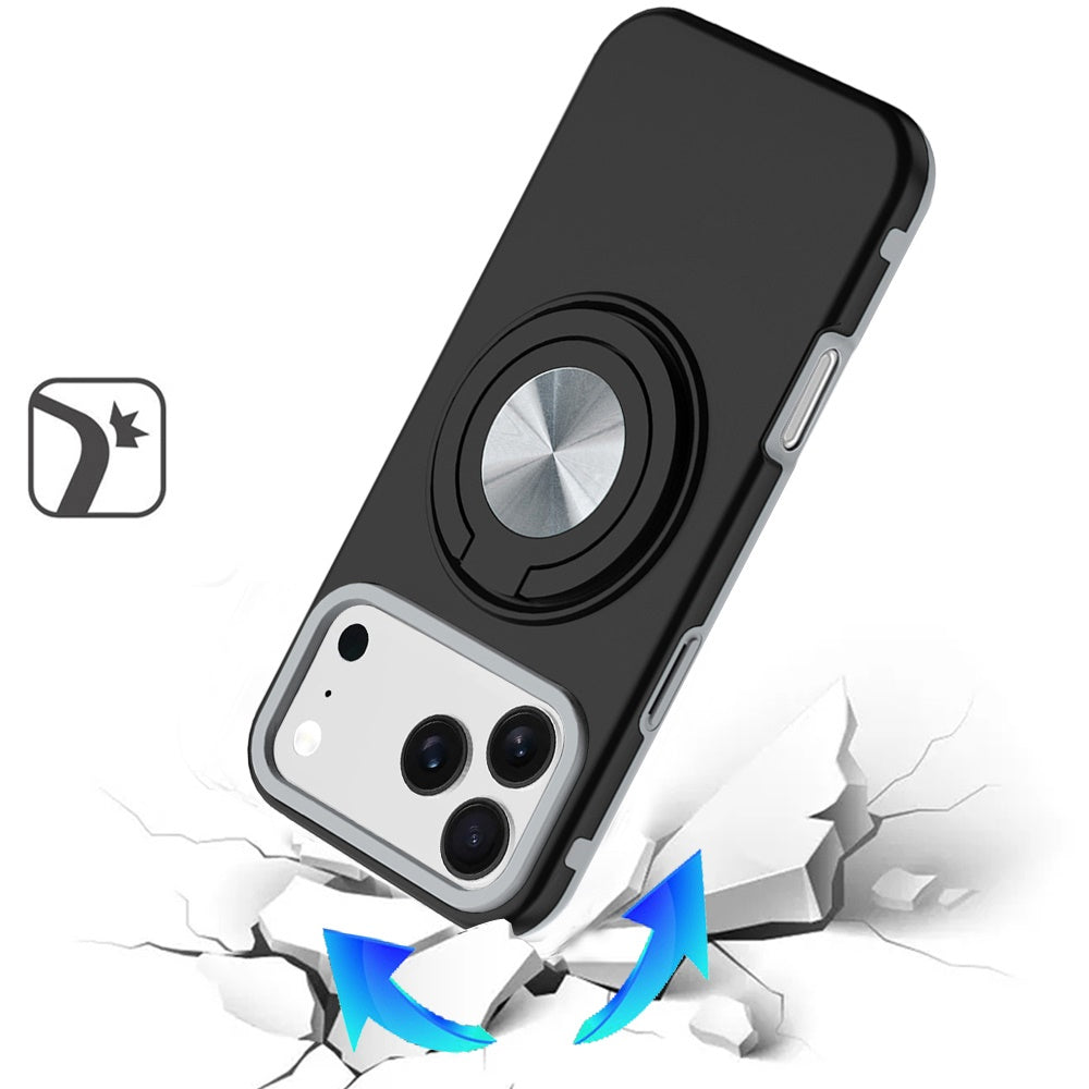 Phone Case for Apple iPhone 18 Pro Shockproof Magnetic Ring Stand Rotating CarMount Hybrid Metal Matte Finish AntiSlip Grip Kickstand Cover