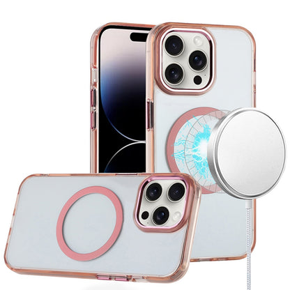 Phone Case for Apple iPhone 14 Pro Magnetic Clear Acrylic Metal Button Camera Guard Shockproof Transparent Slim Grip Premium Hybrid Cover Rose Gold